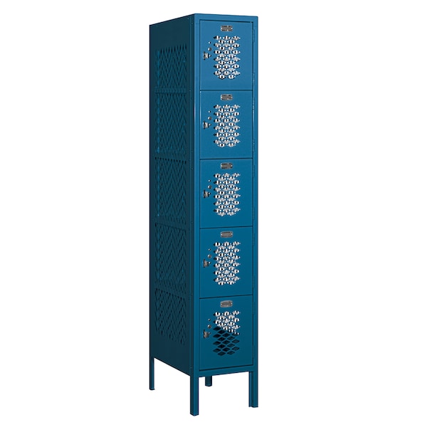 5 Tier Box Vented Locker, 12"Wx66"Hx18"D, 5 Door, Blue, Unassembled